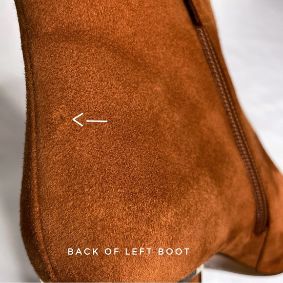 Sezane Lea Camel Brown Suede & Gold Ankle Zipper Boots - Picture 9 of 12